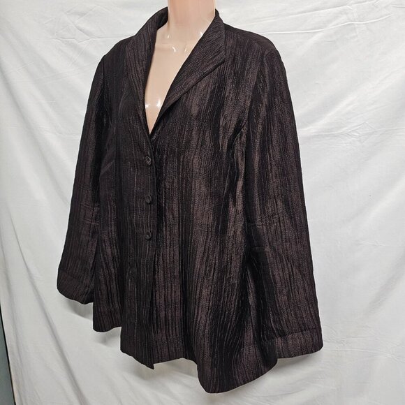 Eileen Fisher Preshrunk Satin Button Up Jacket Women Size M Brown Silk - Picture 7 of 16
